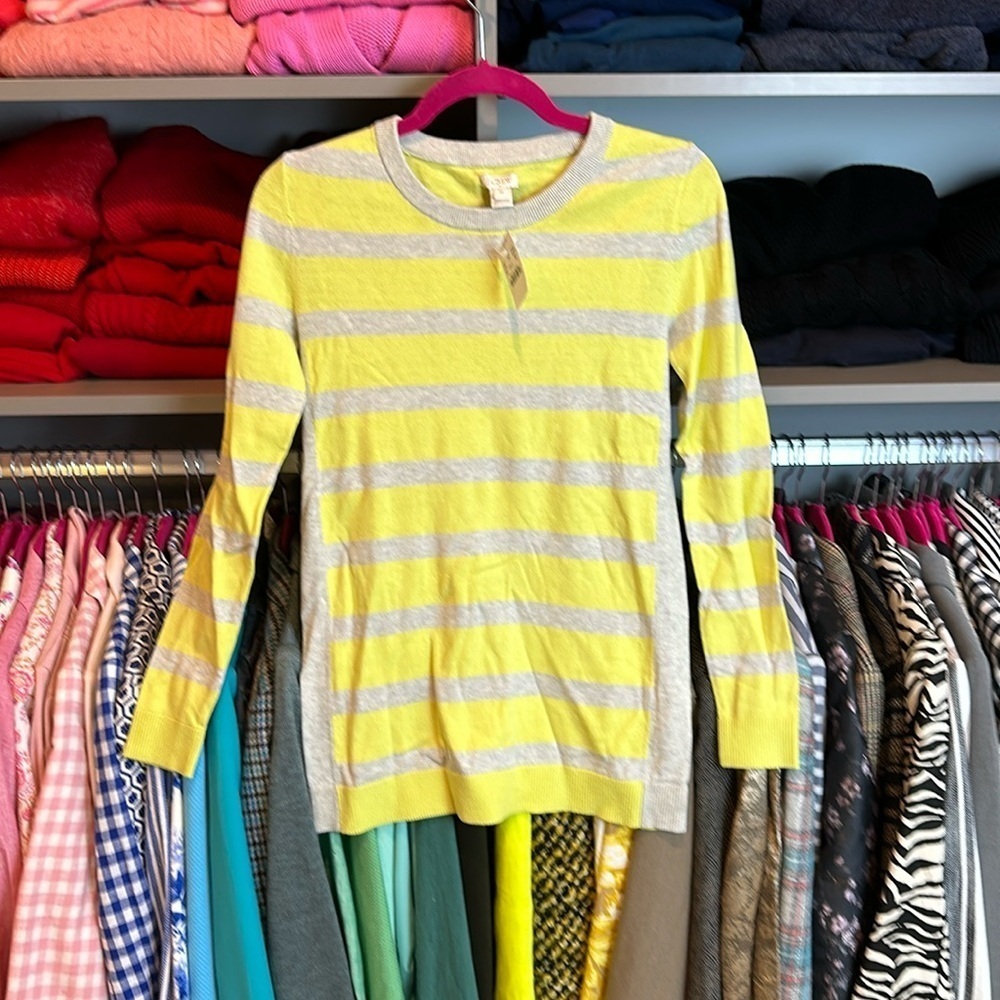 J Crew yellow and gray striped sweater size XS NWT